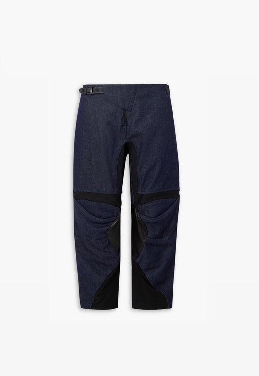 Coperni cropped leather and jersey-trimmed mid-rise tapered jeans